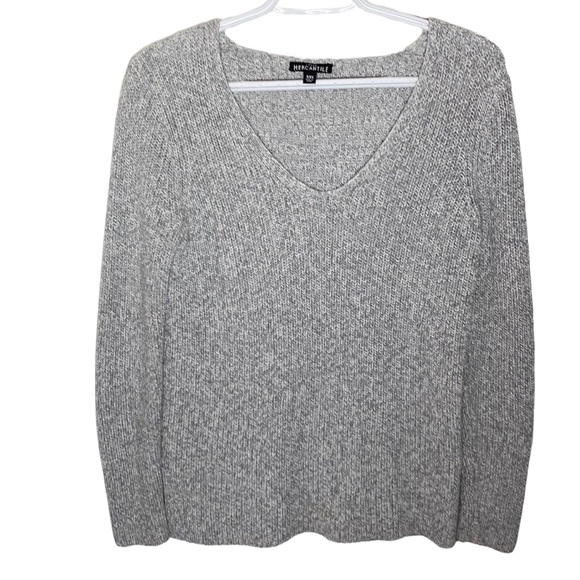 J Crew Factory Textured cotton V-neck pullover sweater in light grey size XXS - Picture 2 of 12